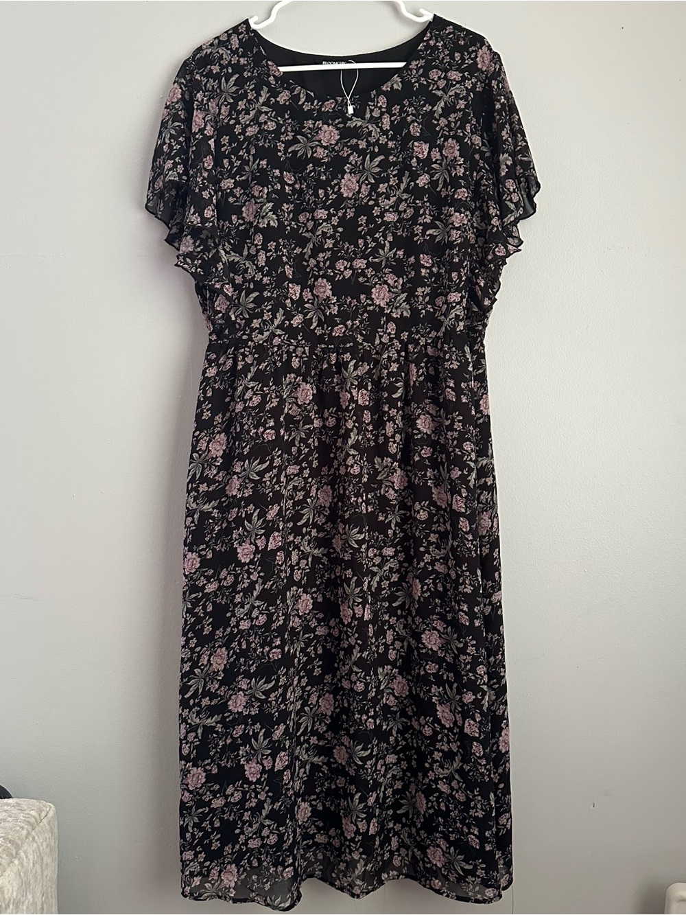 Bloomchic 18-20 women’s 2x floral black midi dress short flowy sleeves 2xl - Picture 2 of 9